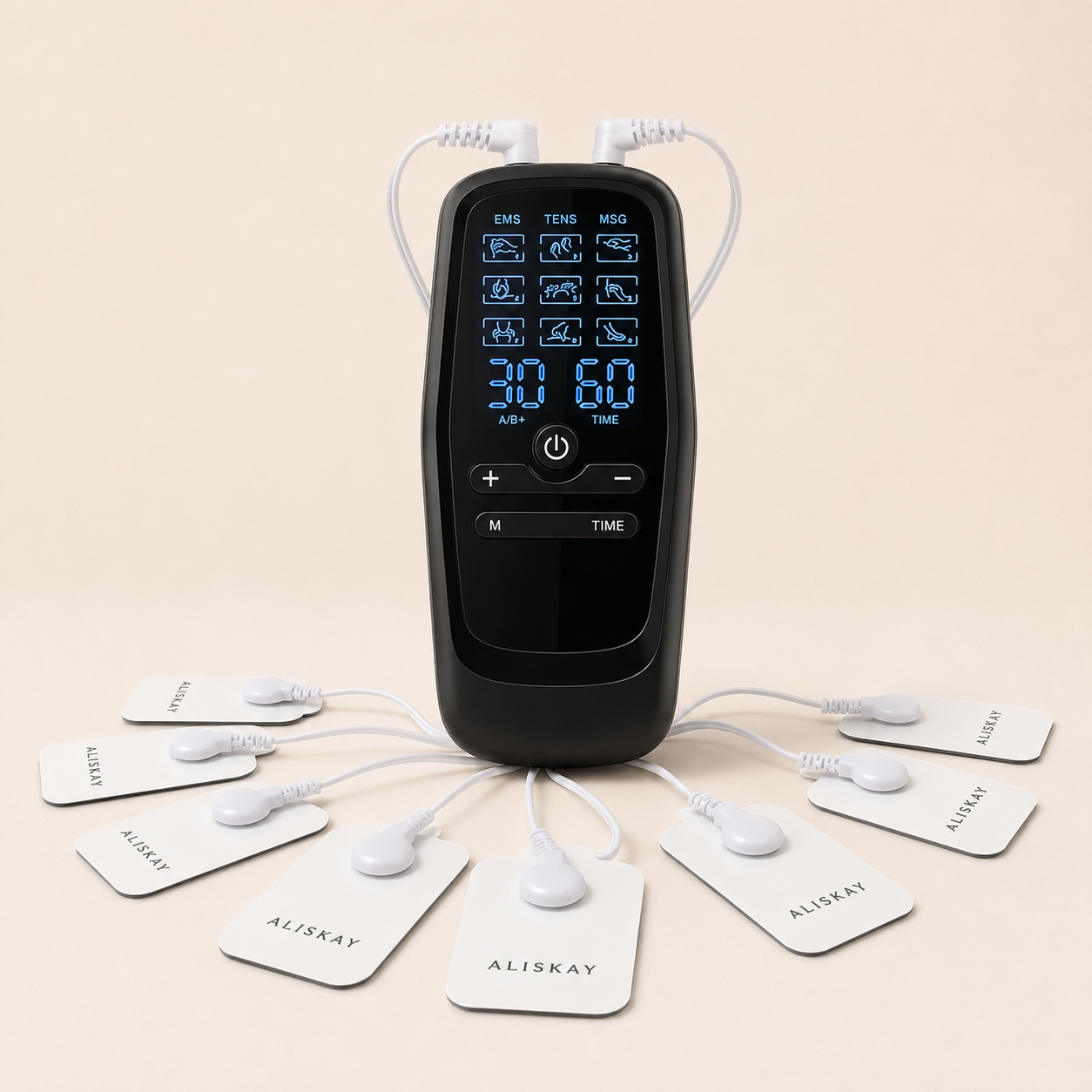 Masseur EMS Relax ALISKAY livré avec ses 8 électrodes adhésives